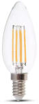 V-TAC Bec LED Lumanare 4W Filament, E14, Sticla Clara, Lumina Calda 2700K, 2buc/Blister (25676-)