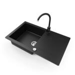  Gránit mosogatótálca NERO Gold + magasított csaptelep + dugókiemelő (matt fekete)