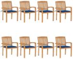 vidaXL 8 db rakásolható tömör tíkfa kerti szék párnákkal (3073250/51/52/53/54)