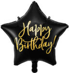 PartyDeco S. r. o Fólia lufi, csillag alakú, fekete 40cm, Happy Birthday felirattal