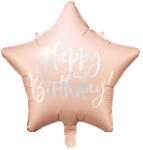 PartyDeco S. r. o Fólia lufi, csillag alakú, púder pink , 40cm, Happy Birthday felirattal