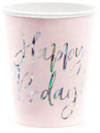 PartyDeco Party pohár, púder pink, happy b'day felirattal, 6 db, 220 ml