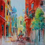 Thermobrass Tablou pictat manual Colorful city 100x100 cm Maro deschis