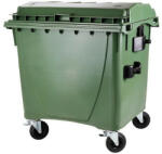  1100 L-es nagyméretű hulladékgyűjtő lapos tetejű műanyag konténer (zöld) (07_0013-2_szemetes)