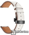  Valódi bőr okosóra szíj - speciális pillangó csatos, 120 + 80mm hosszú, 22mm széles - FEKETE / FEHÉR - SAMSUNG Galaxy Watch 46mm / Watch GT2 46mm / Watch GT 2e / Galaxy Watch3 45mm / Honor MagicWatch 
