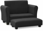 vidaXL Canapea pentru copii cu taburet, negru, piele ecologică (325510) Canapea