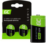 Green Cell Green Cell 2x D R20 HR20 Ni-MH 1.2V 8000mAh tölthető elem akkumulátor (GR15)