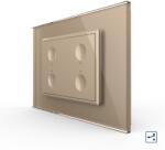 LIVOLO Intrerupator cvadruplu cap scara / cap cruce cu touch Livolo cu rama din sticla, standard Italian - Serie noua - culoare auriu