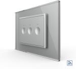 LIVOLO Intrerupator triplu wireless cu touch Livolo cu rama din sticla, standard Italian - Serie noua - culoare gri