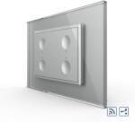LIVOLO Intrerupator cvadruplu cap scara / cap cruce wireless cu touch Livolo cu rama din sticla, standard Italian - Serie noua - culoare gri