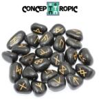  Rune din Onix Negru - Set 25 Piese - 18-27 x 15-20 mm