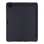 Apple iPad Pro 12.9 (2021) three-folding bőr tablet tok, támasztható fliptok (Litchi Texture), fekete