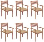 vidaXL 6 db rakásolható tömör tíkfa kerti szék párnákkal (3072590/91/92/94/95/97/98/99)
