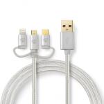 Nedis Cablu de date si incarcare 3 in 1 USB la micro USB + adaptor Lightning/USB type C 1m, CCTB60620AL10 (CCTB60620AL10)