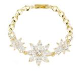 Pami Accessories Bratara de dama cu flori din cristale Swarovski, BC-180, 17 cm, Auriu