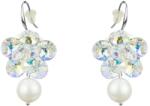 Pami Accessories Cercei dama cu cristale Swarovski si perla, placati cu aur alb, 4 x 2.3 cm, Argintiu