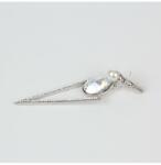 Pami Accessories Cercei dama triunghi cu cristal Swarovski si strasuri, placati cu aur alb, 5.5 x 1.6 cm, Argintiu