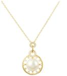 Pami Accessories Colier cu perla si strasuri placat cu aur, CLC-90, 40 + 5 cm, Auriu