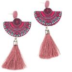 Pami Accessories Cercei din lemn Pami, JD1218-466, 9x4.5 cm, Roz
