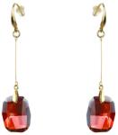 Pami Accessories Cercei dama lungi cu cristal Swarovski, placati cu aur, 6.5 x 1.4 cm, Auriu/Rosu