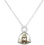Pami Accessories Colier cu cristal Swarovski triunghi si strasuri, placat cu aur alb, 41 + 5 cm, CLC-80, Argintiu/Bej