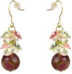 Pami Accessories Cercei dama cu cristale Swarovski si piatra naturala rotunda, placati cu aur, 4.5 x 1.3 cm, Auriu/Bej