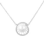 Pami Accessories Colier cu perla placat cu aur alb, CLC-60, 41 + 4 cm, Argintiu