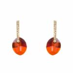Pami Accessories Cercei dama cu cristal Swarovski oval, placati cu aur, 2.5 x 1.1 cm, Rosu