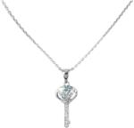 Pami Accessories Colier cheie cu cristal Swarovski placat cu aur alb, CLC-50, 40 + 5 cm, Argintiu/Bleu