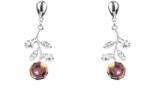 Pami Accessories Cercei dama floare cu cristal Swarovski si strasuri, 3.5x1.3 cm, CCC-90, Argintiu/Mov