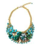 Pami Accessories Colier statement cu flori si lant mare, CLC-100, 50 + 7 cm, Turcoaz