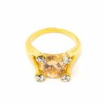 Pami Accessories Inel cu cristal Swarovski bej si strasuri zirconiu, placat cu aur 14K, 17.2 mm