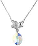 Pami Accessories Colier cu cristal Swarovski oval si inimi, placat cu aur alb, 37 + 3 cm, CLC-80, Argintiu