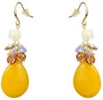 Pami Accessories Cercei dama cu cristale Swarovski si piatra naturala, placati cu aur, 6 x 2 cm, Auriu/Bej
