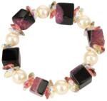 Pami Accessories Bratara de dama cu perle, cristale si pietre naturale, BC-300, 18 cm, Grena