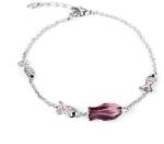 Pami Accessories Bratara de dama cu cristale pestisori, BC-40, 17+2 cm, Argintiu/Mov