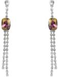 Pami Accessories Cercei dama cu cristal Swarovski si strasuri, placati cu aur alb, 4.8 x 0.6 cm, Argintiu/Mov