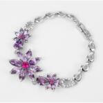 Pami Accessories Bratara de dama cu flori din cristale Swarovski, BC-180, 17 cm, Argintiu/Mov