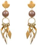 Pami Accessories Cercei dama placati cu aur, 8.5x2.5 cm, CCC-60, Auriu/Maro