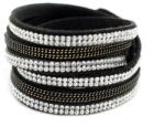 Pami Accessories Bratara piele intoarsa cu strasuri, BF-50-negru-3