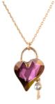 Pami Accessories Colier cu cristal Swarovski inima cu cheie, placat cu aur roz, 41 + 5 cm, CLC-80, Auriu roze/Mov