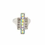 Pami Accessories Inel cu cristale Swarovski patrate cu reflexii multicolore, argintiu, 18 mm