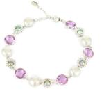 Pami Accessories Bratara de dama cu cristale si perle, BC-160, 17+3 cm, Argintiu/Lila