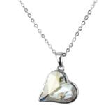 Pami Accessories Colier cu cristal Swarovski inima, placat cu aur alb, 40 + 5 cm, CLC-80, Argintiu/Bleu