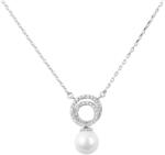 Pami Accessories Colier cu strasuri si perla placat cu aur alb, CLC-60, 40 + 4 cm, Argintiu