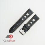  Curea piele GRAND PRIX fibra carbon neagra, cusături portocalii 24mm - 37857 - ceas-shop