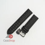  Curea perforata neagra cu cusătură gri 24mm - 3805424 - ceas-shop