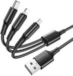 BOROFONE BX50 3in1 kábel (microUSB + type-C + lightning), 1M, 2.4A, fekete
