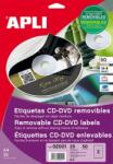 APLI Etikett, CD/DVD, A4, matt, eltávolítható, APLI (LCA2001) - iroda24
