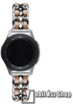  Okosóra szíj - EZÜST / BARNA - rozsdamentes acél / PU bőr - 190mm hosszú, 22mm széles - HUAWEI Watch GT / HUAWEI Watch Magic / MagicWatch 2 46mm / Watch GT 2 46mm